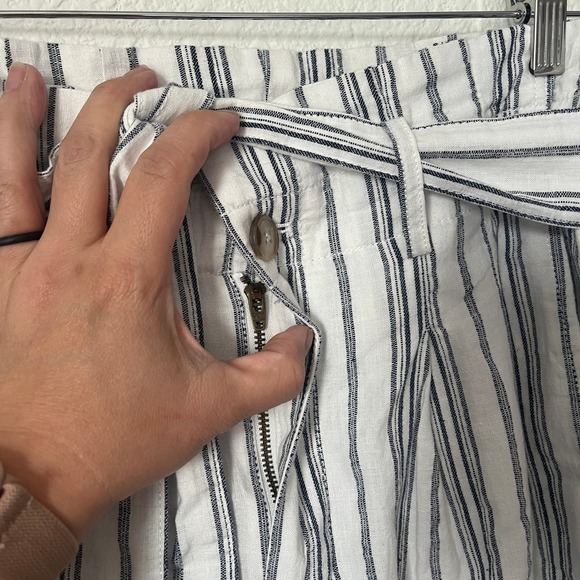 New Madewell linen cotton paperbag pants in dark baltic stripe - Picture 8 of 9